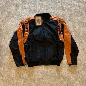New With Tags Harley Davidson Black Nylon Jacket Orange Embroidered Large